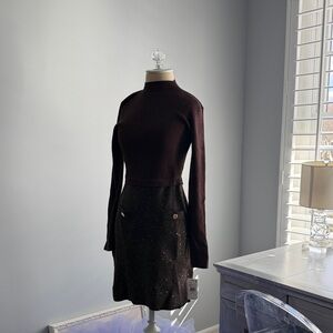 Chic Long Sleeve Knit Dress in Deep Brown